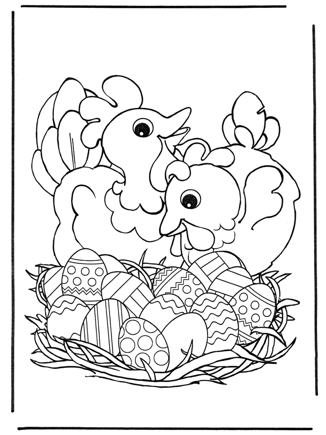 Galinhas em ovos de Páscoa desenhos animados para colorir imagem vetorial  de izakowski© 19390137